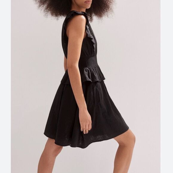 ME+EM Cheesecloth Fit And Flare Short Dress Size 6 In Black Cotton Smock Waist - Picture 1 of 12